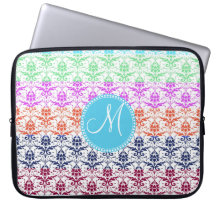 Monogramm-eleganter Regenbogen-bunter Damast verbl Laptop Schutzhüllen
