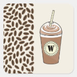 Monogramm gefror Kaffee, um zu gehen u. Kaffeebohn Sticker
