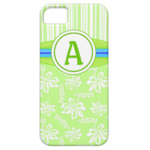 Monogramm-grünes Hibiskus u. Surfbrett iPhone 5 Fa iPhone 5 Schutzhülle