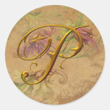 Monogramm-Hochzeits-Siegel KRW-Vintages Blumengold Runder Sticker