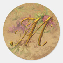 Monogramm-Hochzeits-Siegel KRW-Vintages Blumengold Runder Aufkleber