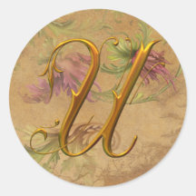 Monogramm-Hochzeits-Siegel KRW-Vintages Blumengold Runde Sticker