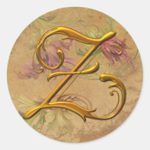 Monogramm-Hochzeits-Siegel KRW-Vintages Blumengold Runde Sticker