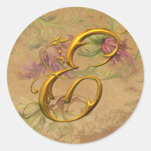 Monogramm-Hochzeits-Siegel KRW-Vintages Blumengold Sticker