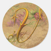 Monogramm-Hochzeits-Siegel KRW-Vintages Blumengold Runder Sticker