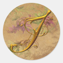 Monogramm-Hochzeits-Siegel KRW-Vintages Blumengold Sticker