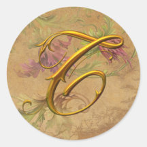 Monogramm-Hochzeits-Siegel KRW-Vintages Blumengold Sticker