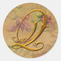 Monogramm-Hochzeits-Siegel KRW-Vintages Blumengold Runder Sticker