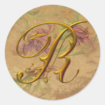 Monogramm-Hochzeits-Siegel KRW-Vintages Blumengold Aufkleber