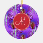 Monogramm-kundenspezifischer lila BlumenzuerstWirb Weihnachtsbaum Ornament