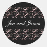 Monogramm L Entwurf und Hochzeits-Namen-schwarzes  Runde Sticker