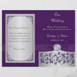 Monogramm lila, silbernes Blumenhochzeits-Programm Flyer