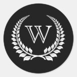 Monogramm-Lorbeer-Schwarzes/Weiß Runde Aufkleber