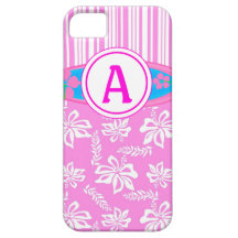 Monogramm rosa Hibiscis und Surfbrett iPhone 5 Fal iPhone 5 Etui