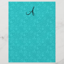 Monogrammtürkis-Blumen Vollfarbige Flyer