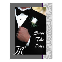 Monogrammtuxedo-Bräutigam-Save the Date Postkarte