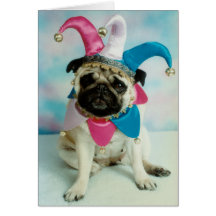 Mops-Hundespaßvogel-Clown Karte