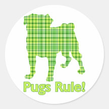 Mops-Regel-Frühlings-Grün-karierte T-Shirts u. Ges Sticker