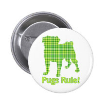 Mops-Regel-Frühlings-Grün-karierte T-Shirts u. Ges Anstecknadelbuttons