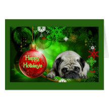 Mops-Weihnachtskarten-Rot-Ball