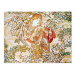 Mucha Frau mit Gänseblümchen-Kunst Nouveau Postkar