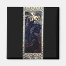 mucha Kunst-Dekonachtsternschwarz-Kleiderfrau Kühlschrankmagnet