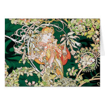 Mucha Kunst Nouveau: Frau mit Gänseblümchen Grußkarten