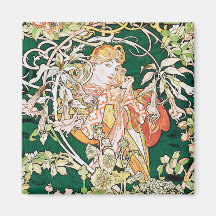 Mucha Kunst Nouveau: Frau mit Gänseblümchen Magnete