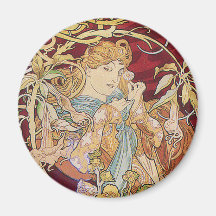 Mucha Kunst Nouveau: Frau mit Gänseblümchen Magnete