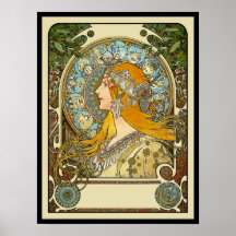 Mucha Kunst Nouveau Plakat - Tierkreis - La-Feder