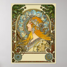 Mucha Kunst Nouveau Plakat - Tierkreis - La-Feder