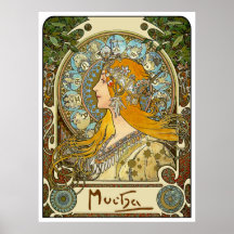 Mucha Kunst Nouveau Plakat - Tierkreis - La-Feder