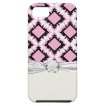 mutiges rosa weißes Damastmuster des schwarzen Dia iPhone 5 Schutzhüllen