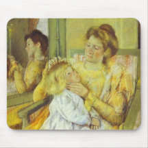 Mutter, die das Haar ihr Kindes kämmt. 1901, Mary  Mauspad