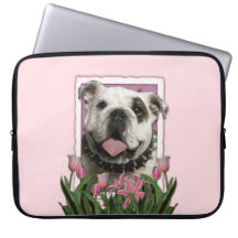 Mutter-Tag - rosa Tulpen - Bulldogge Laptop Sleeve Schutzhülle