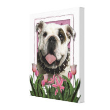 Mutter-Tag - rosa Tulpen - Bulldogge Leinwanddrucke
