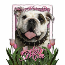 Mutter-Tag - rosa Tulpen - Bulldogge Photoskulptur