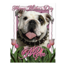 Mutter-Tag - rosa Tulpen - Bulldogge Postkarte