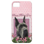 Mutter-Tag - rosa Tulpen - Deutsche Dogge - Grau iPhone 5 Etui