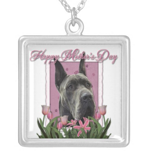 Mutter-Tag - rosa Tulpen - Deutsche Dogge - Grau Personalisierter Schmuck
