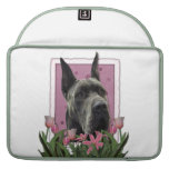 Mutter-Tag - rosa Tulpen - Deutsche Dogge - Grau Sleeves Für MacBooks