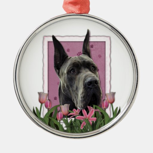 Mutter-Tag - rosa Tulpen - Deutsche Dogge - Grau Ornament