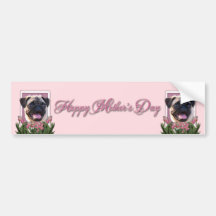 Mutter-Tag - rosa Tulpen - Mops Auto Aufkleber