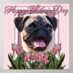 Mutter-Tag - rosa Tulpen - Mops Poster