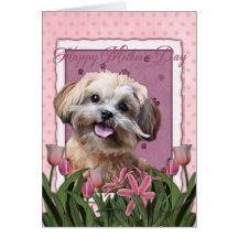 Mutter-Tag - rosa Tulpen - ShihPoo - Maggie Karten