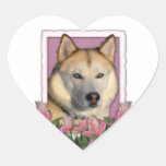 Mutter-Tag - rosa Tulpen - sibirischer Husky Sticker