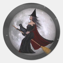 Nachtfahrt:: Hexe u. ihr Katzen-Reiten in der Nach Sticker