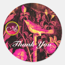 NACHTIGALL MIT ROSEN-MONOGRAMM Rosa-Gelb-Schwarzem Sticker
