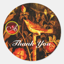 NACHTIGALL MIT ROSEN-MONOGRAMM rotem gelbem Schwar Sticker