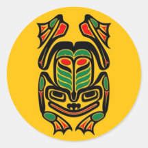 Native Haida Art Frog - black on yellow Sticker